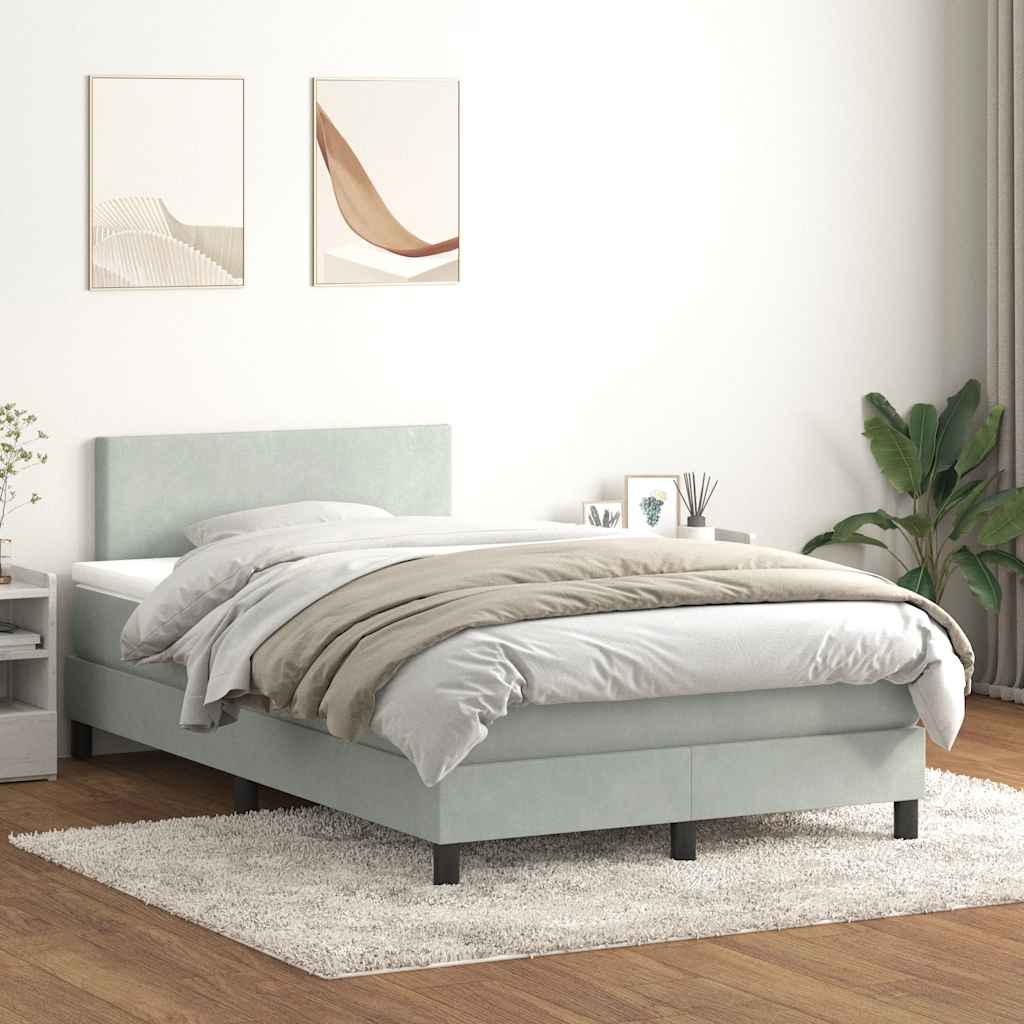 Sommier à lattes de lit et matelas gris clair 120x220cm velours