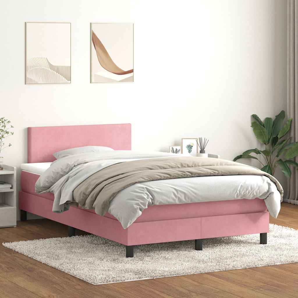 Slatted bed base with pink mattress 120x220 cm velvet