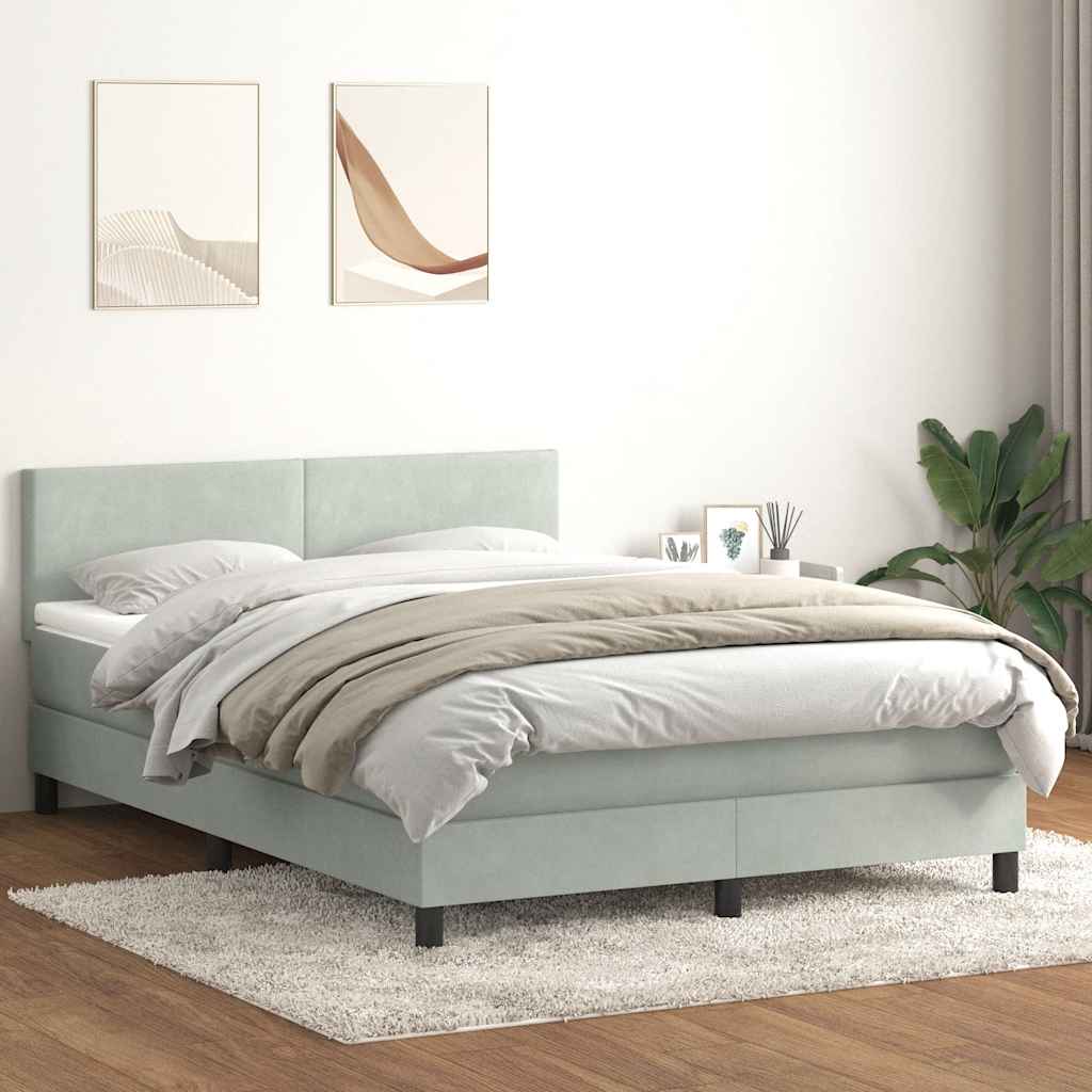 Sommier à lattes de lit et matelas gris clair 140x220cm velours