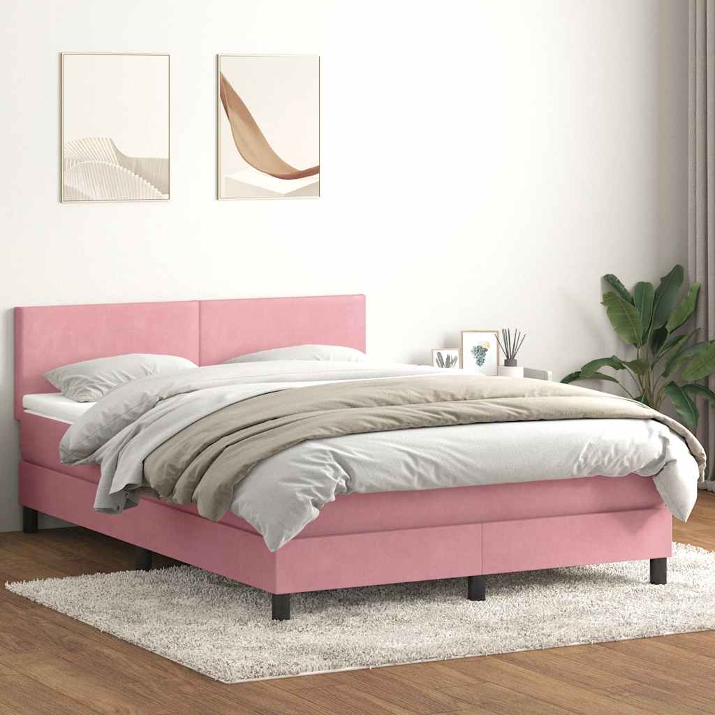 Sommier à lattes de lit avec matelas rose 140x220 cm velours