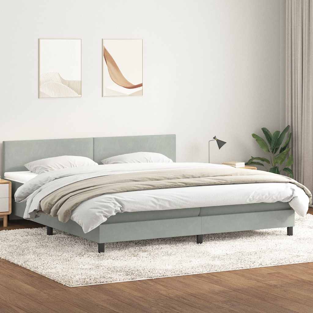 Sommier à lattes de lit et matelas gris clair 180x220cm velours