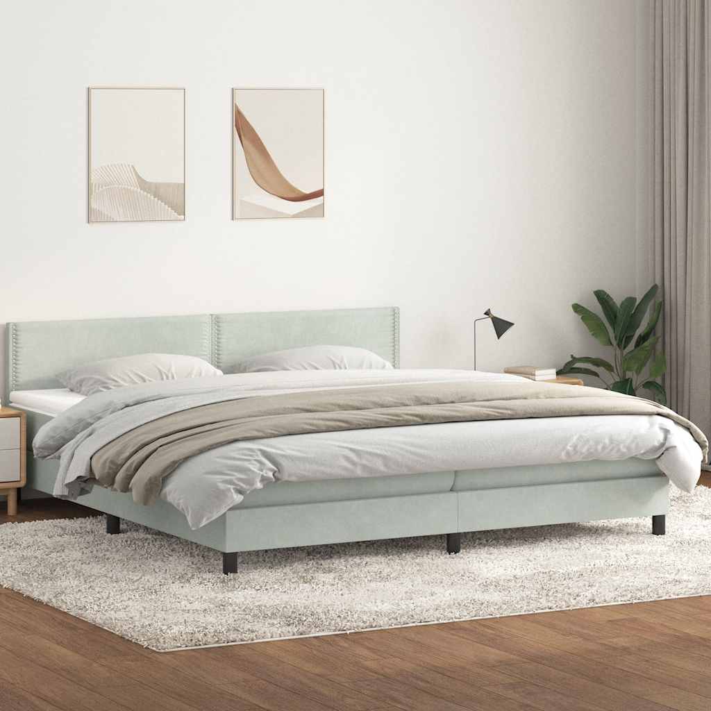 Sommier à lattes de lit et matelas gris clair 180x210cm velours