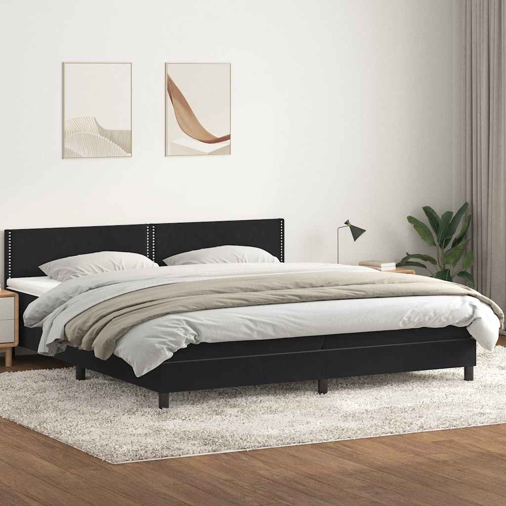 Sommier à lattes de lit avec matelas noir 180x210 cm velours