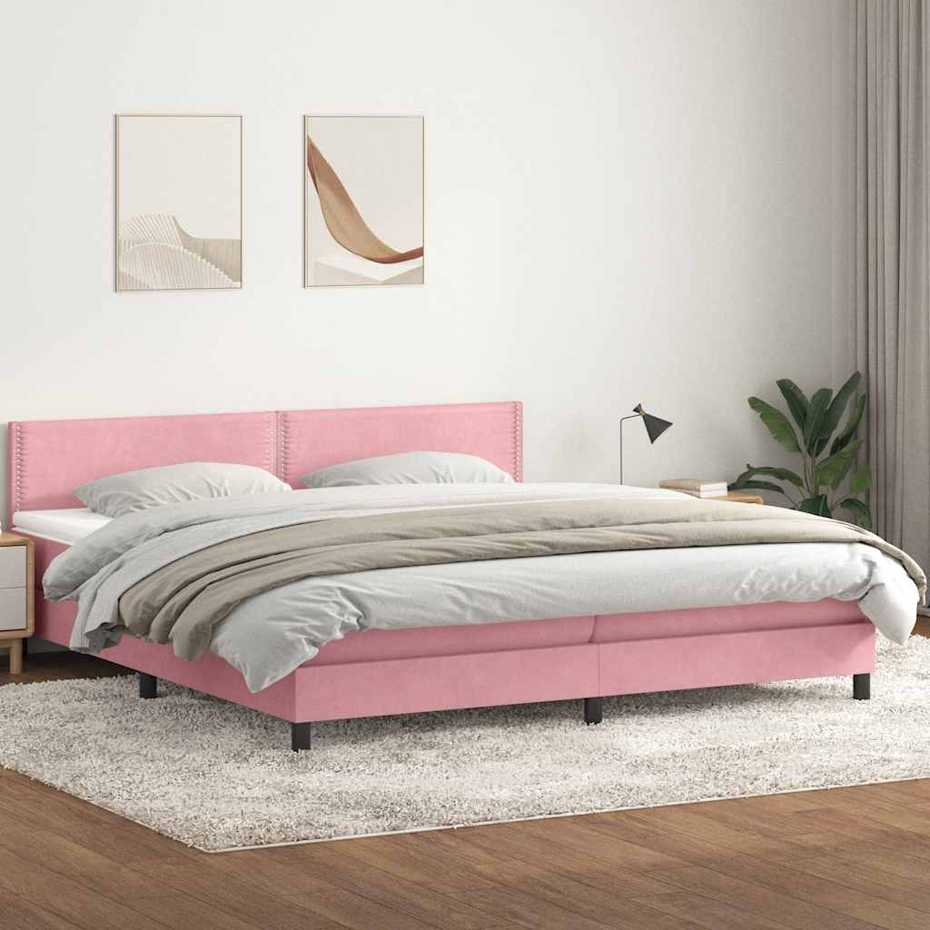 Sommier à lattes de lit avec matelas rose 200x210 cm velours