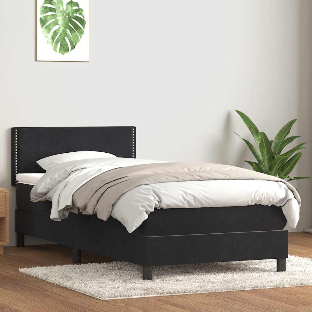 Sommier à lattes de lit avec matelas noir 80x220 cm velours