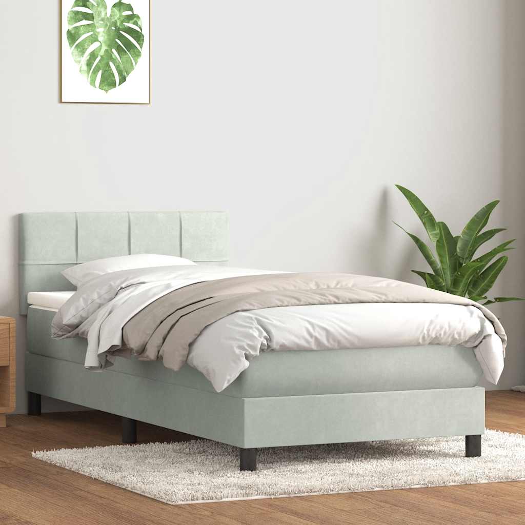 Sommier à lattes de lit et matelas gris clair 90x210 cm velours