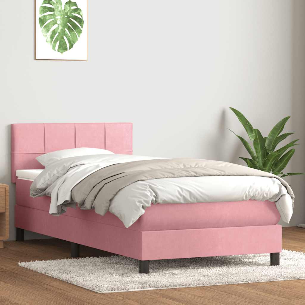 Sommier à lattes de lit avec matelas rose 90x210 cm velours