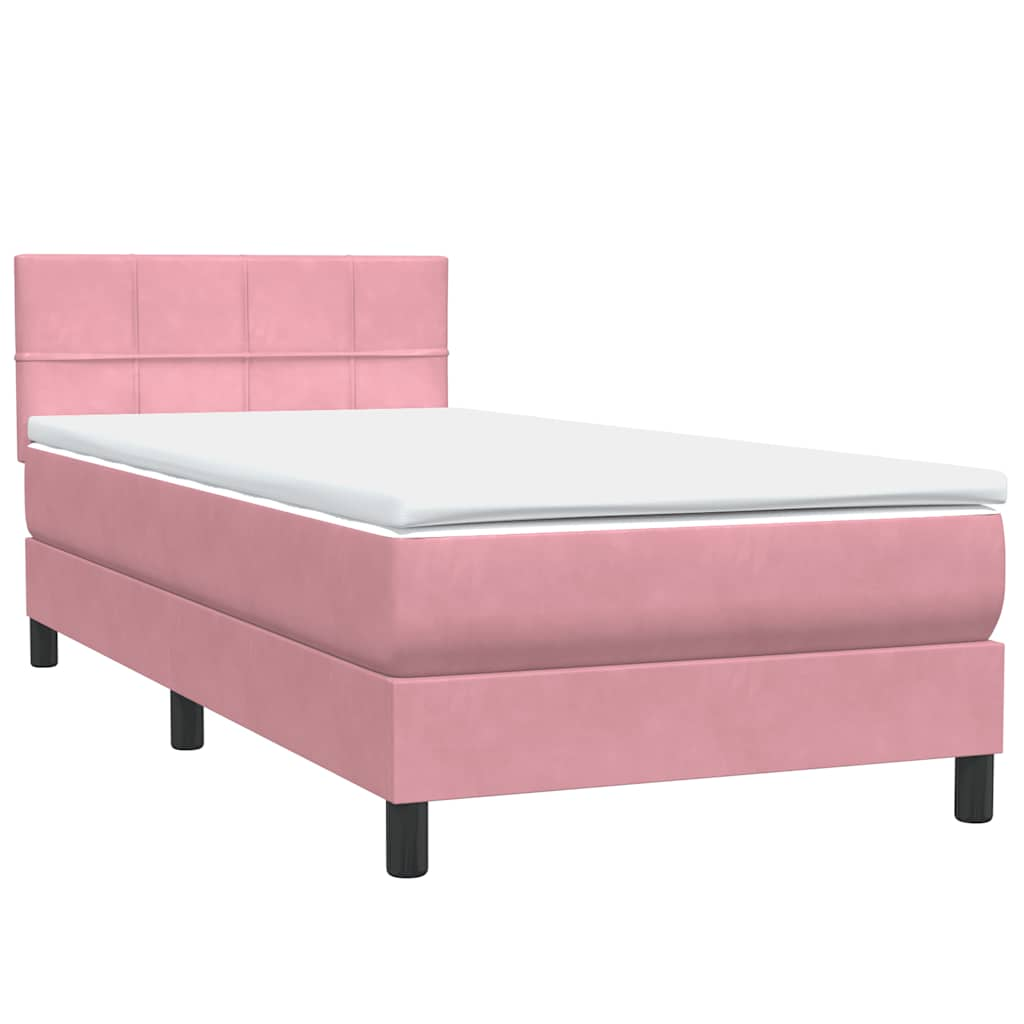 Sommier à lattes de lit avec matelas rose 100x210 cm velours