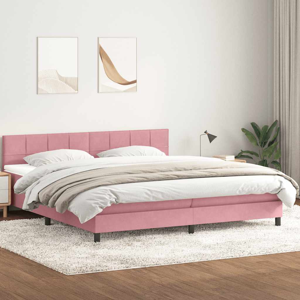 Sommier à lattes de lit avec matelas rose 200x210 cm velours