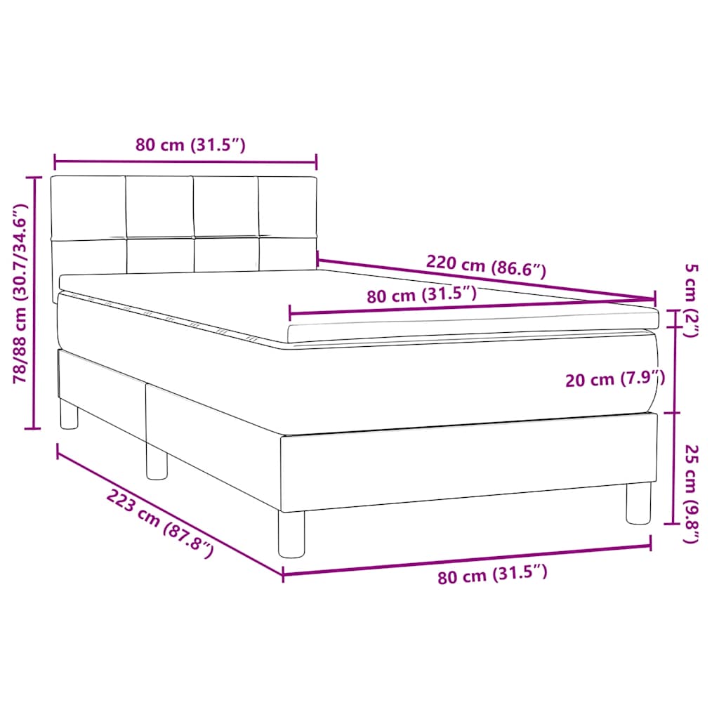 Sommier à lattes de lit avec matelas noir 80x220 cm velours