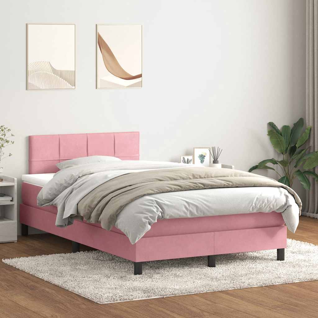 Slatted bed base with pink mattress 120x220 cm velvet