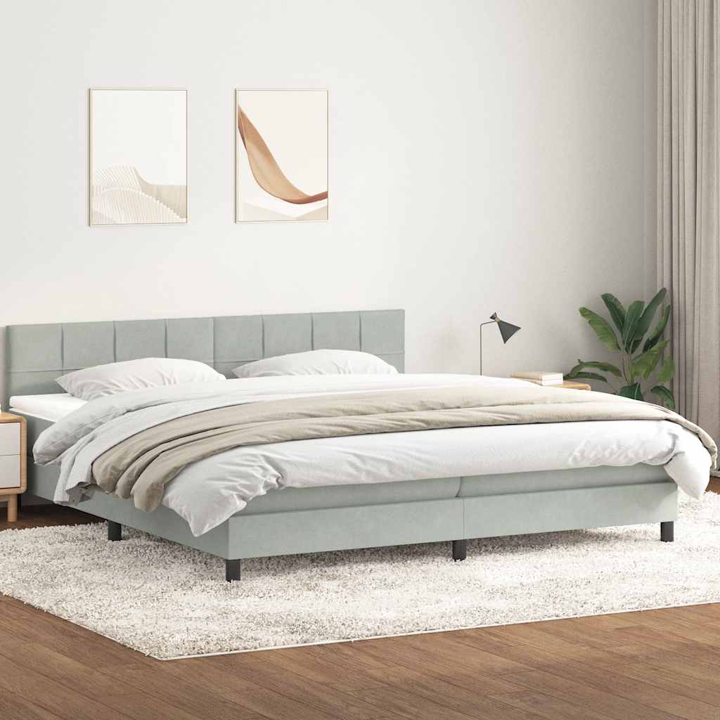 Sommier à lattes de lit et matelas gris clair 180x220cm velours