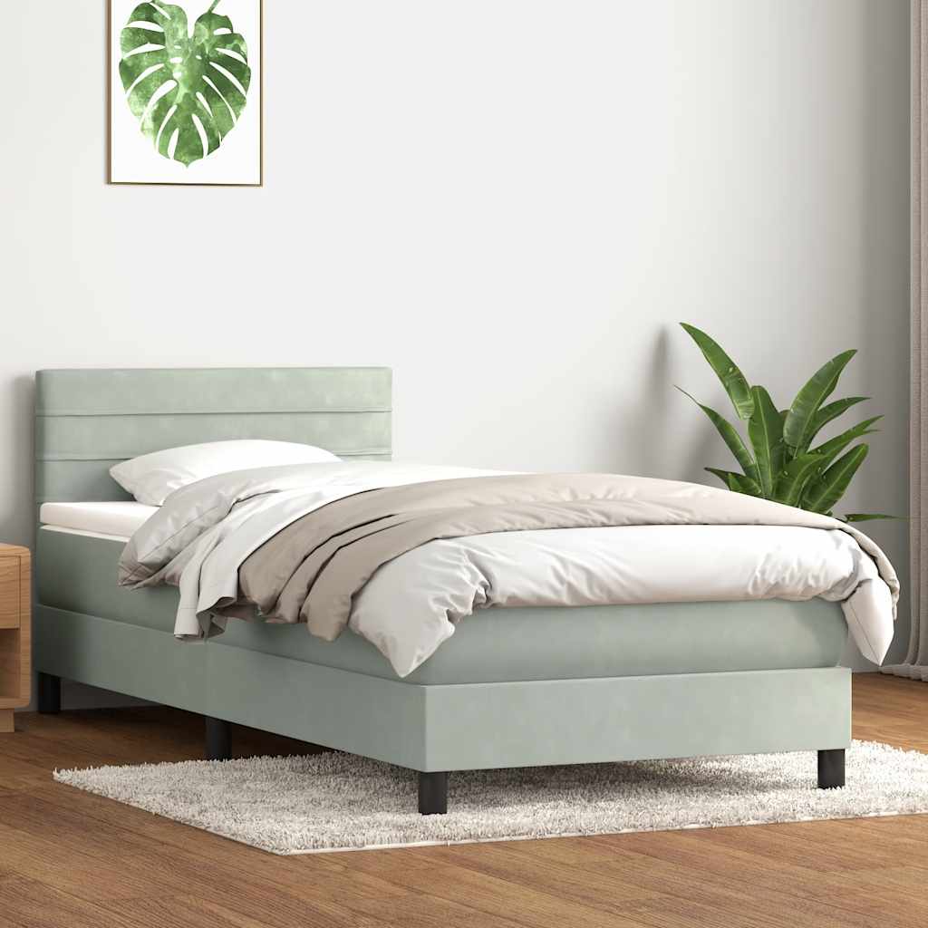 Sommier à lattes de lit et matelas gris clair 90x210 cm velours