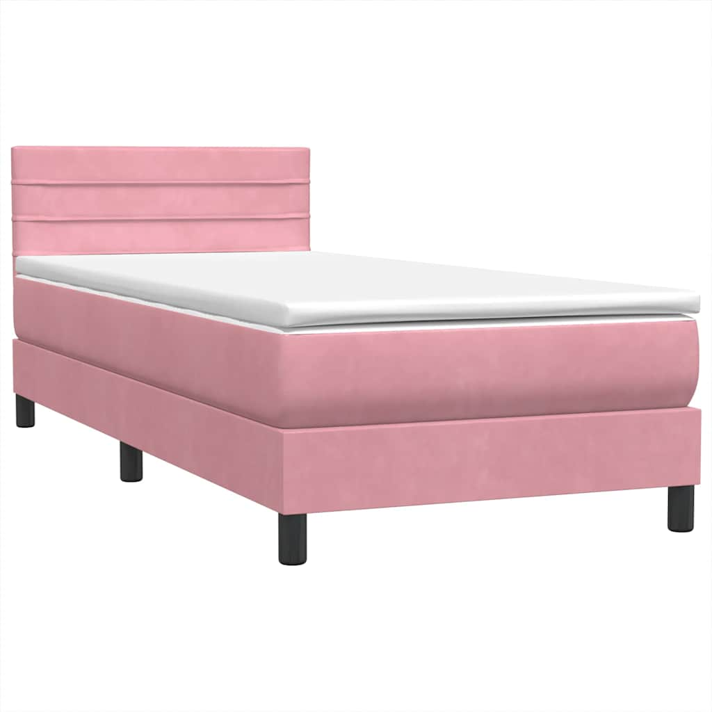 Sommier à lattes de lit avec matelas rose 90x210 cm velours