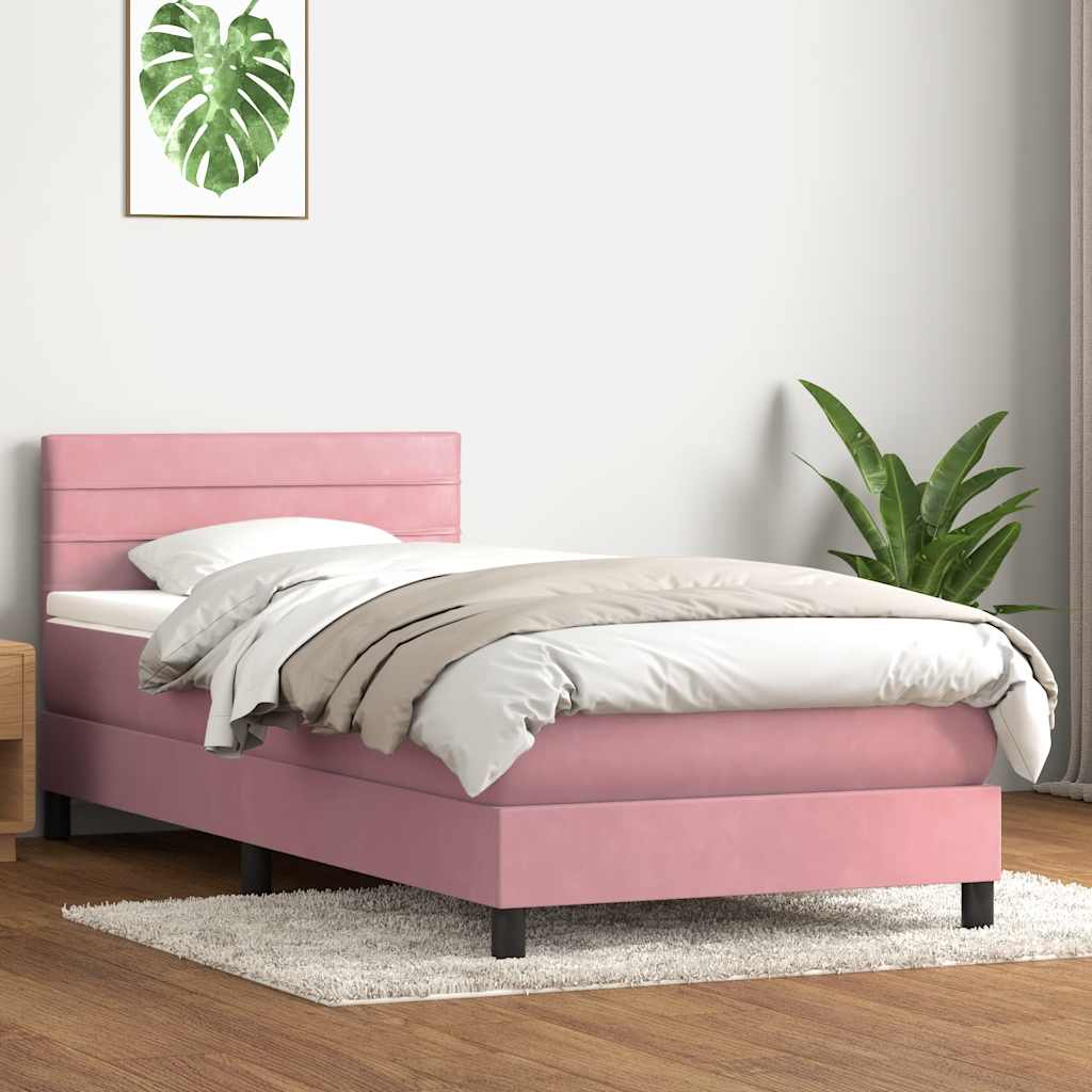 Sommier à lattes de lit avec matelas rose 90x210 cm velours