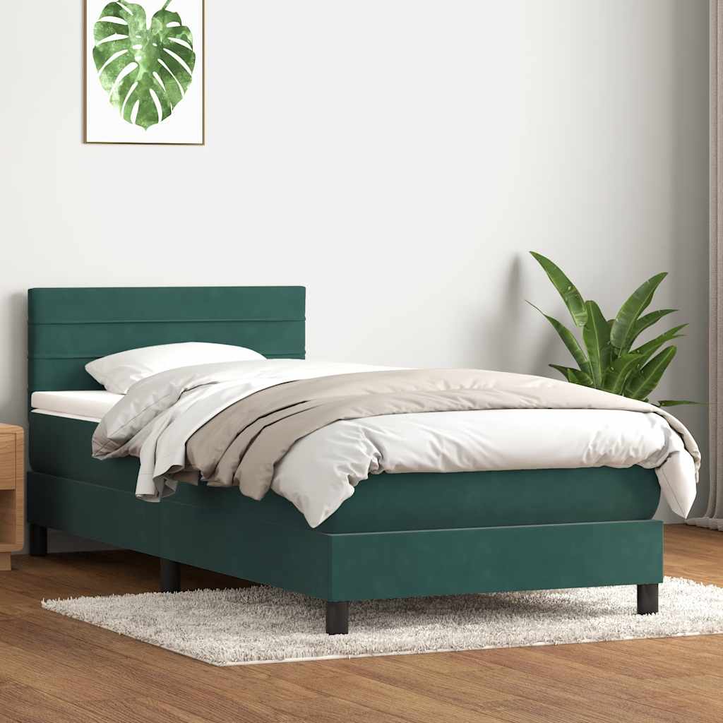 Sommier à lattes de lit et matelas vert foncé 100x210cm velours