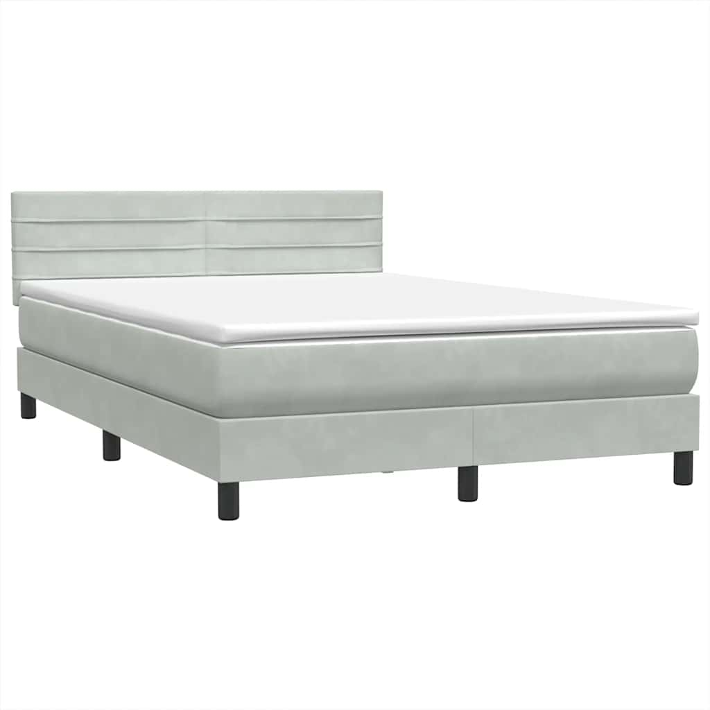 Sommier à lattes de lit et matelas gris clair 140x210cm velours