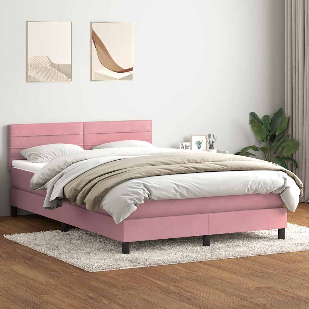 Sommier à lattes de lit avec matelas rose 140x210 cm velours