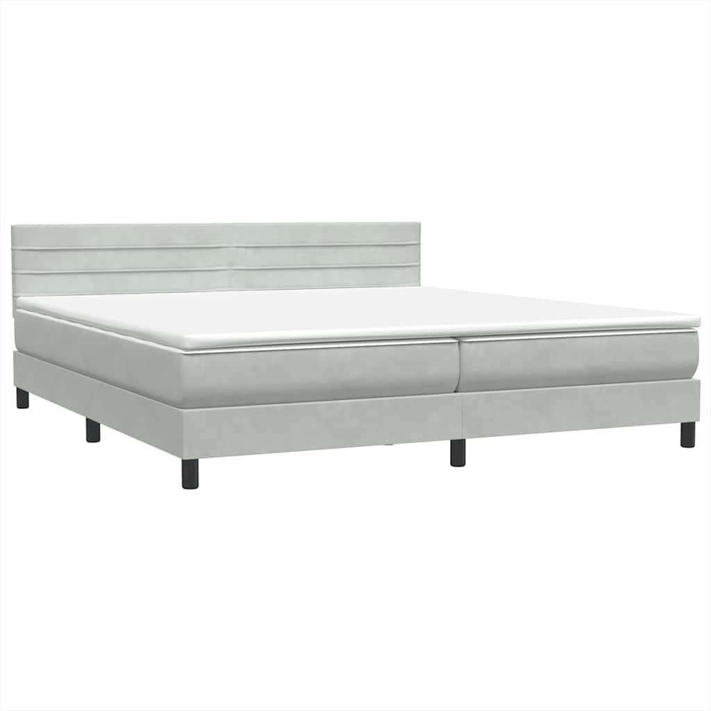 Sommier à lattes de lit et matelas gris clair 180x210cm velours