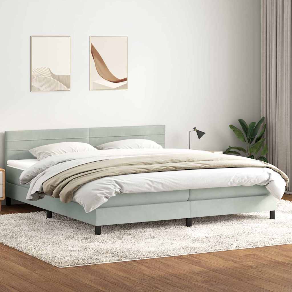 Sommier à lattes de lit et matelas gris clair 180x210cm velours