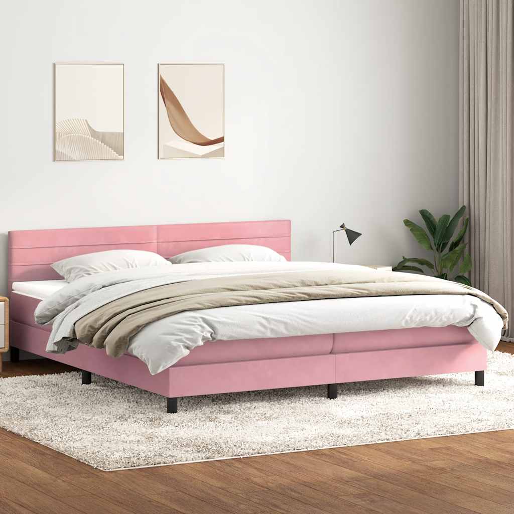 Sommier à lattes de lit avec matelas rose 180x210 cm velours