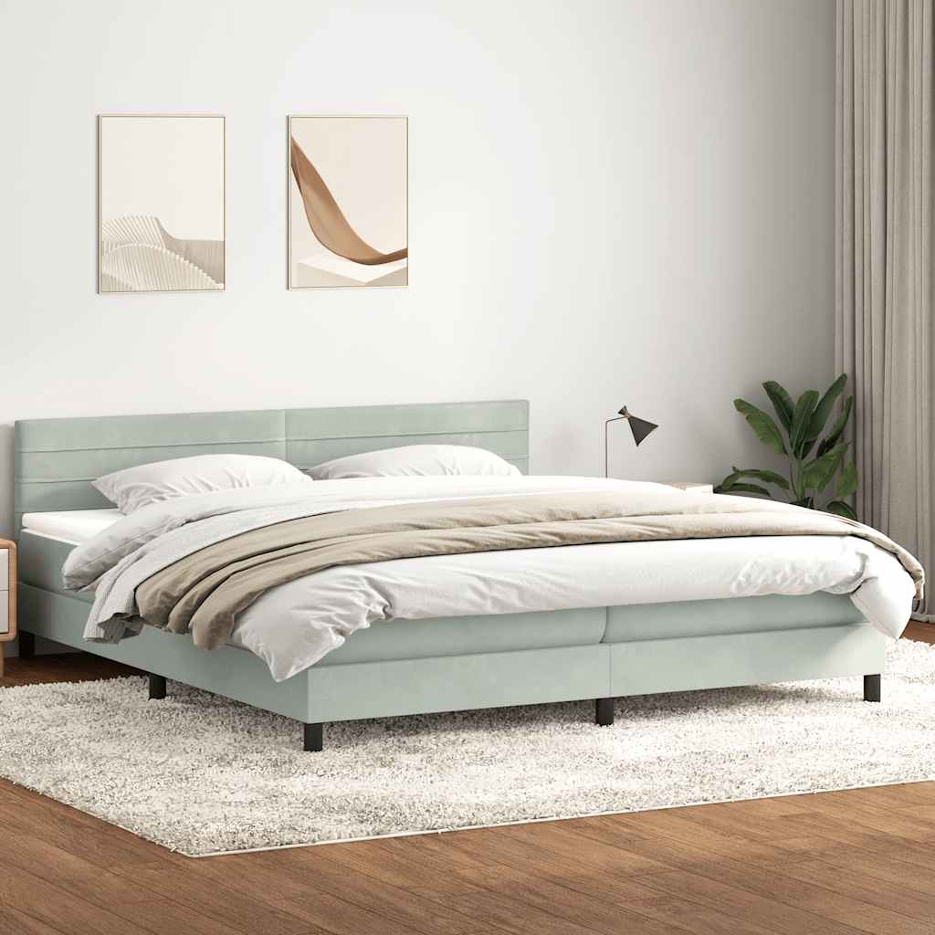 Sommier à lattes de lit et matelas gris clair 200x210cm velours