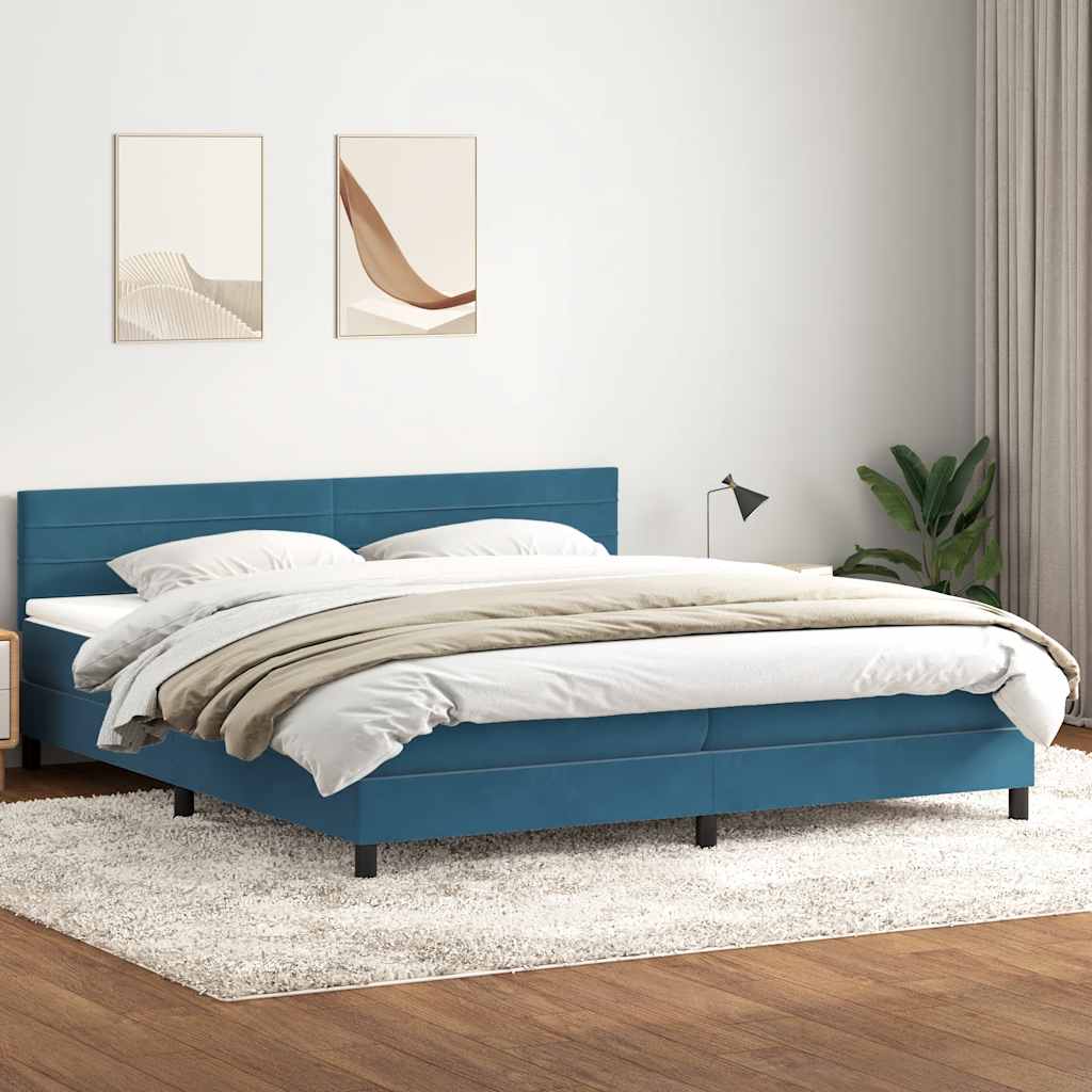 Sommier à lattes de lit et matelas bleu foncé 200x210cm velours