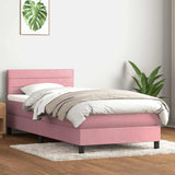 Sommier à lattes de lit avec matelas rose 100x220 cm velours