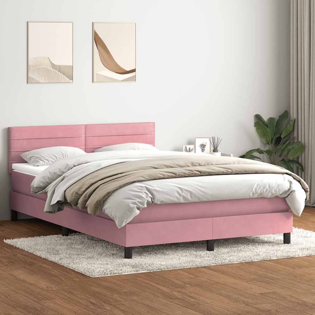 Sommier à lattes de lit avec matelas rose 140x220 cm velours