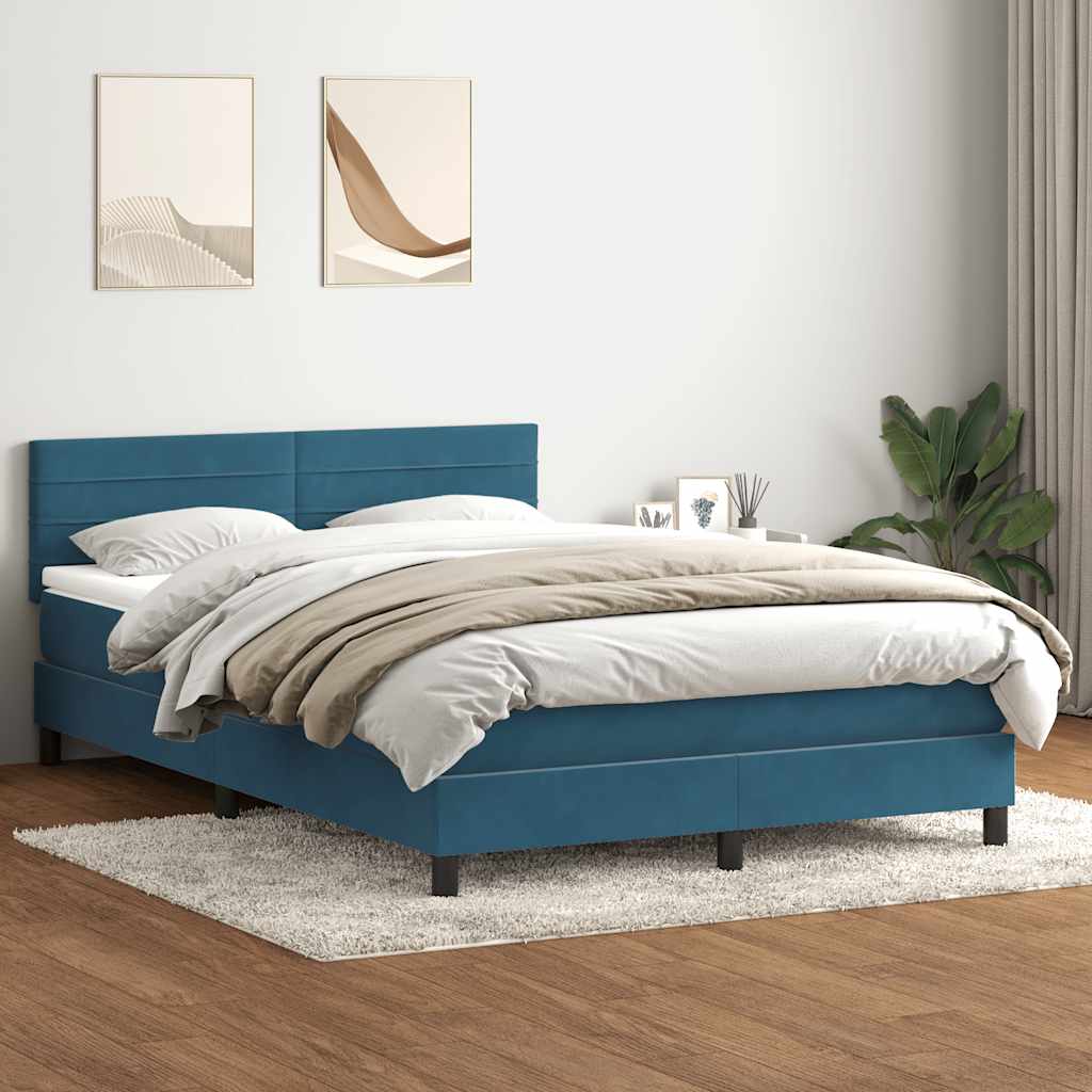 Dark Blue 160x220cm Velvet Bed Slatted Base and Mattress