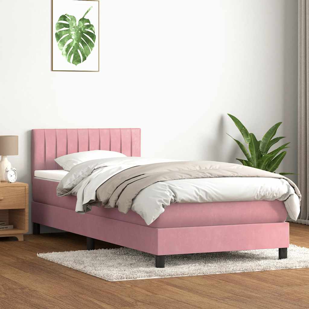 Sommier à lattes de lit avec matelas rose 80x210 cm velours