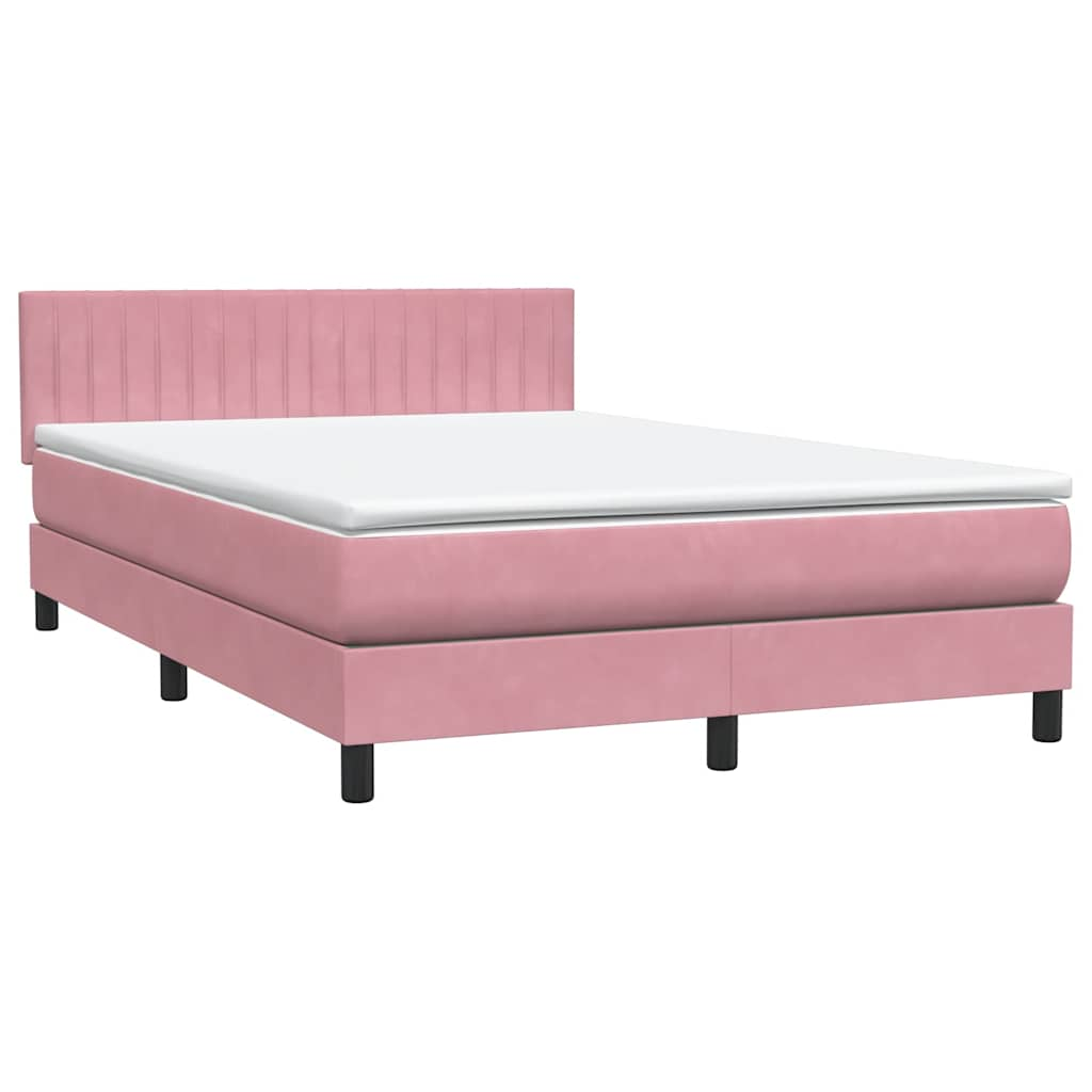 Sommier à lattes de lit avec matelas rose 140x210 cm velours