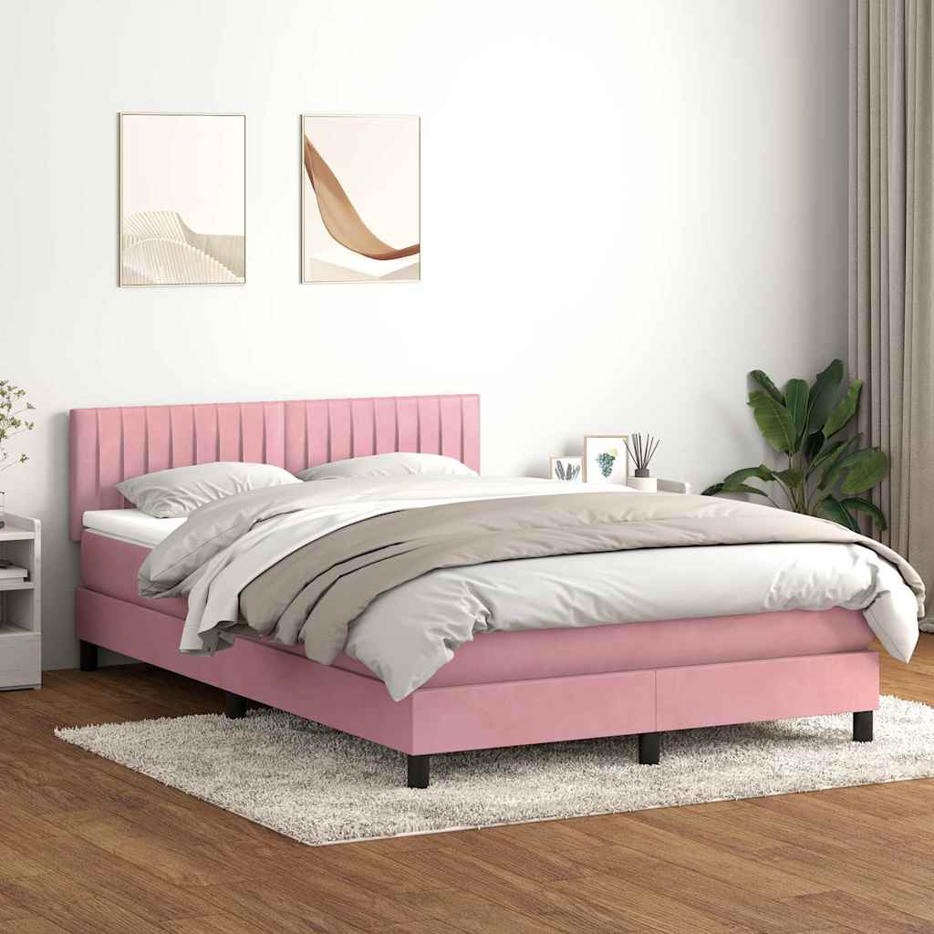 Sommier à lattes de lit avec matelas rose 160x220 cm velours