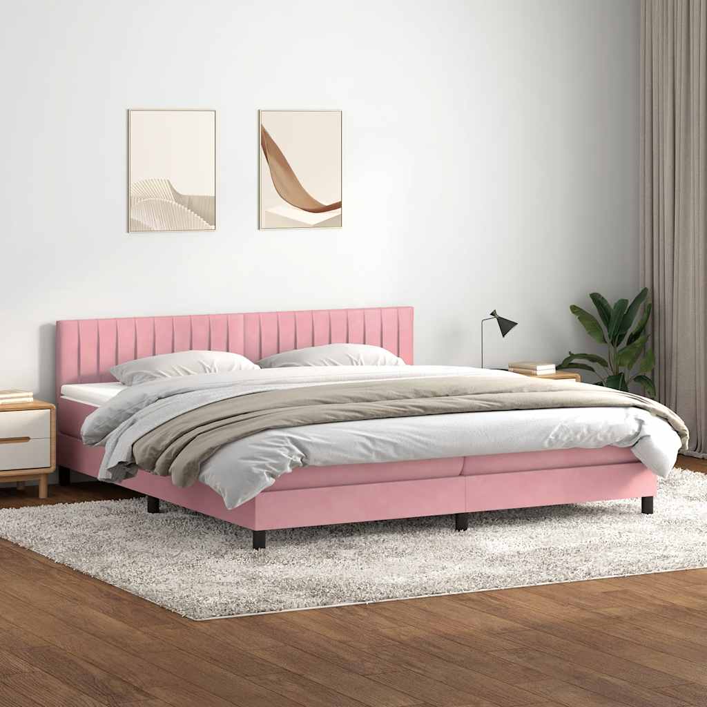 Sommier à lattes de lit avec matelas rose 200x220 cm velours