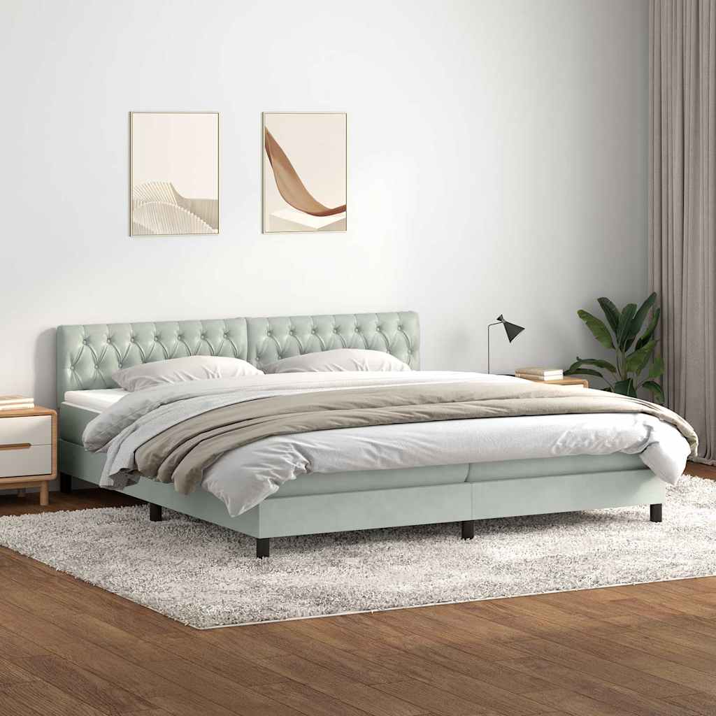 Sommier à lattes de lit et matelas gris clair 180x210cm velours