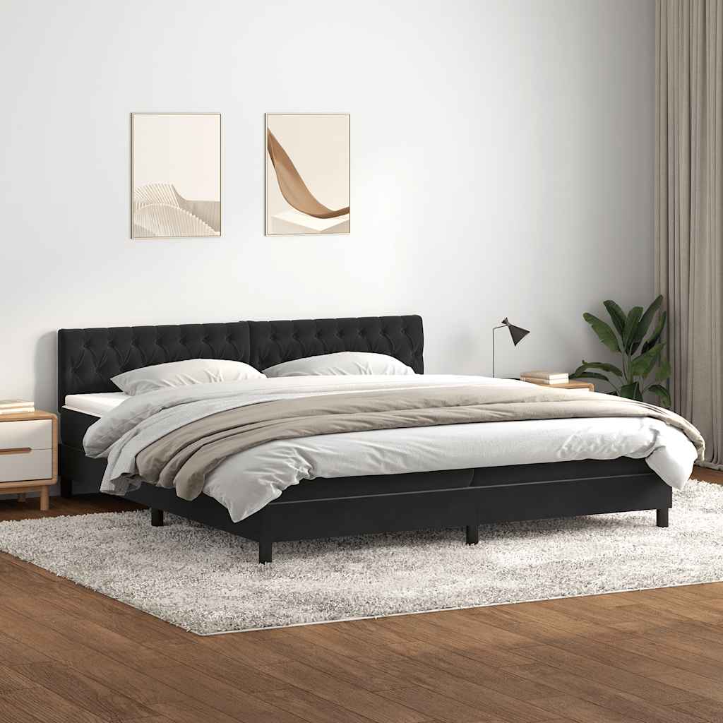 Sommier à lattes de lit avec matelas noir 180x210 cm velours