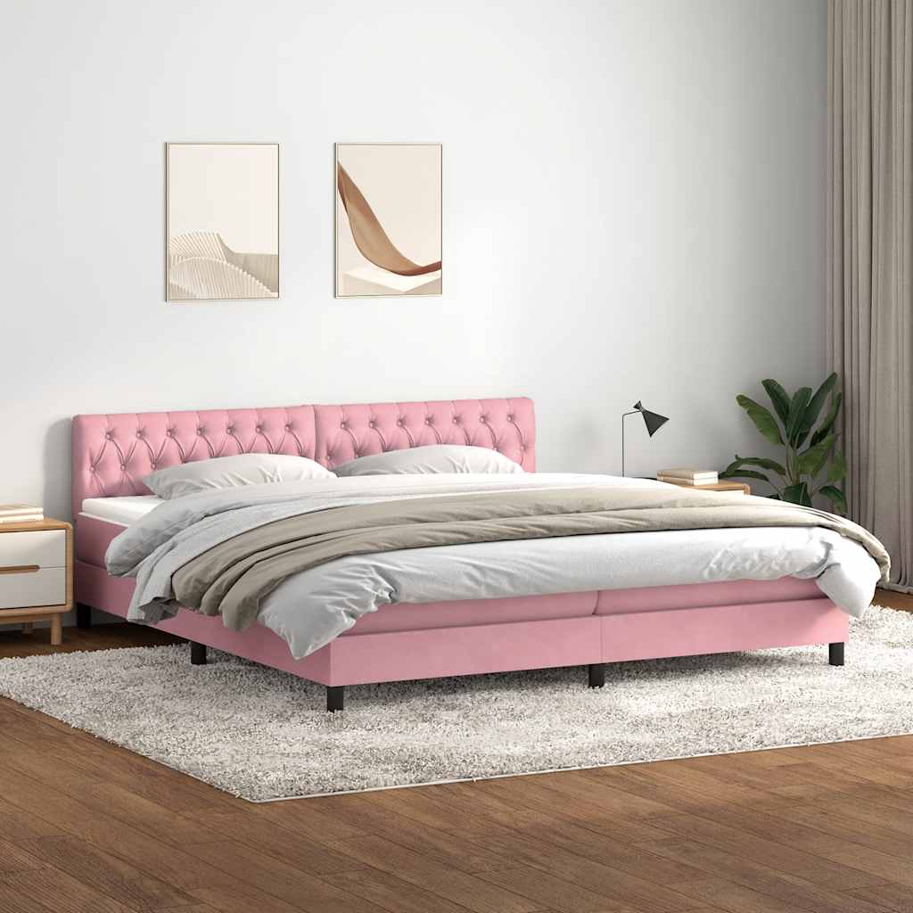 Sommier à lattes de lit avec matelas rose 200x210 cm velours