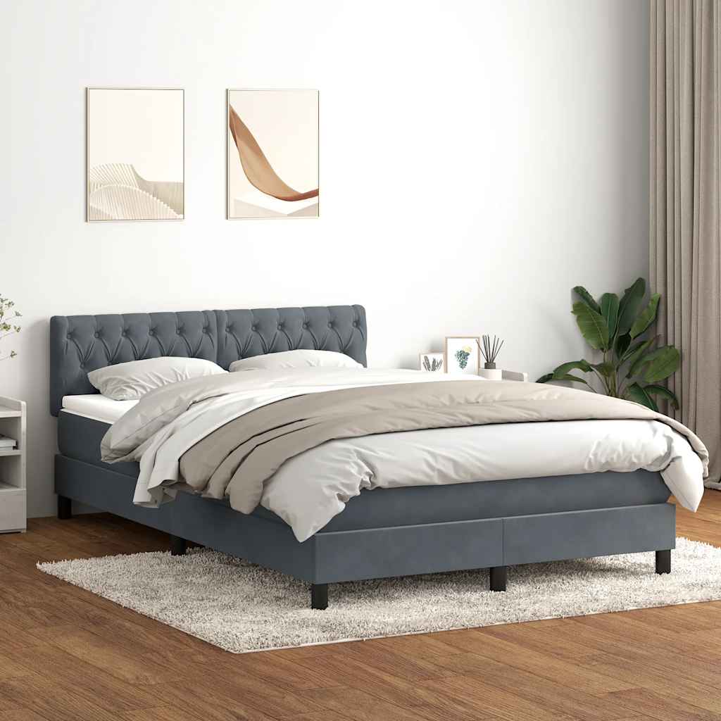 Dark grey slatted bed base and mattress 140x220cm velvet