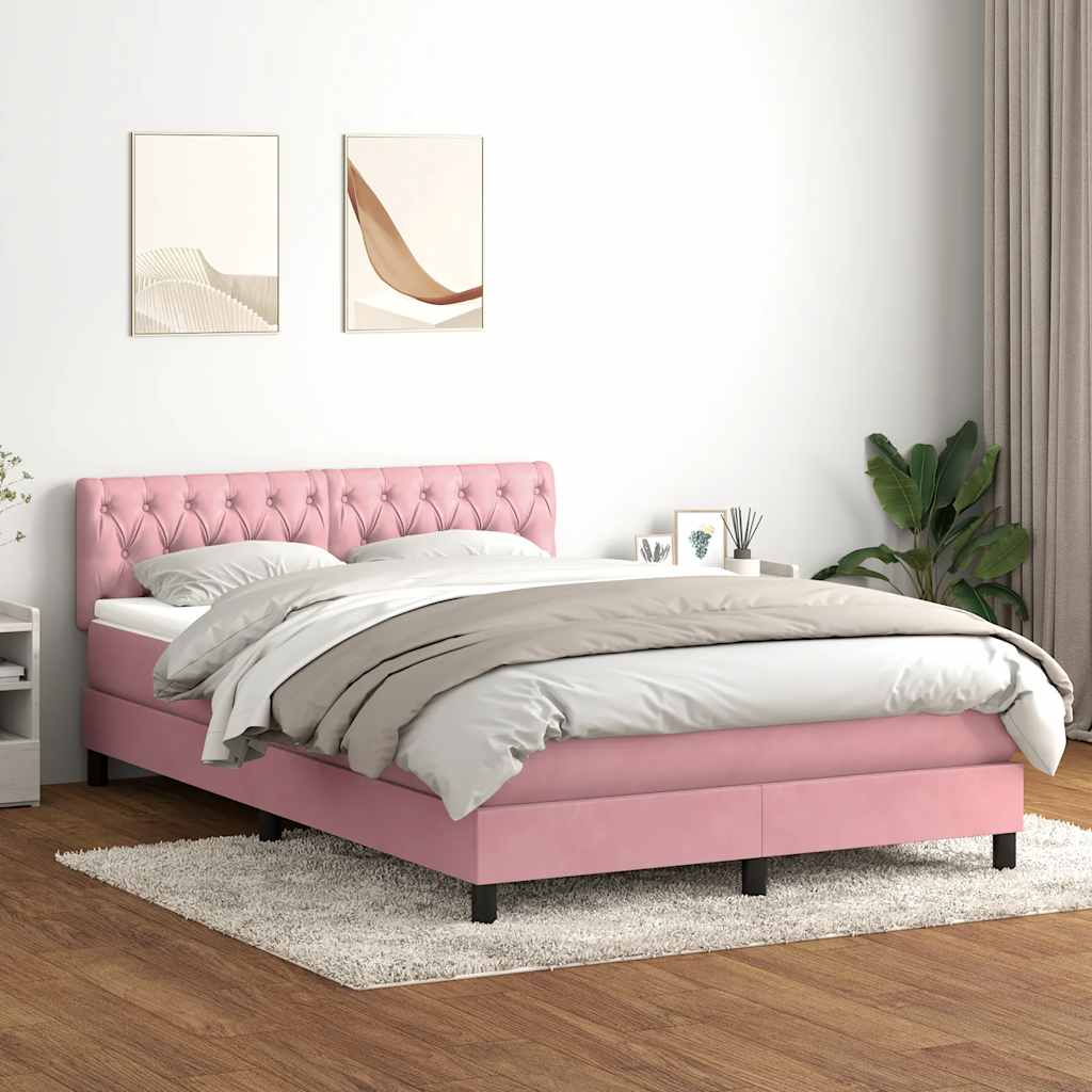 Sommier à lattes de lit avec matelas rose 140x220 cm velours