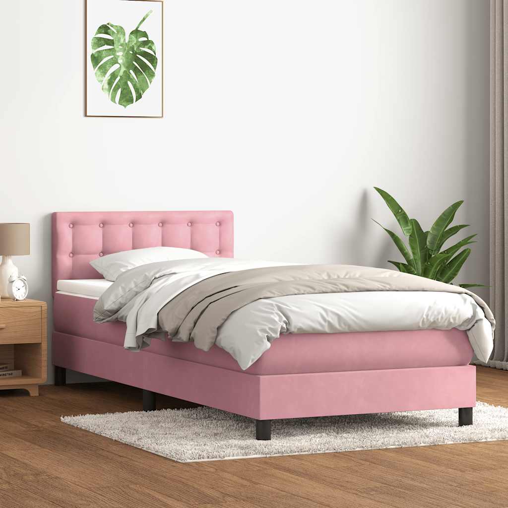 Slatted bed base with pink mattress 80x210 cm velvet