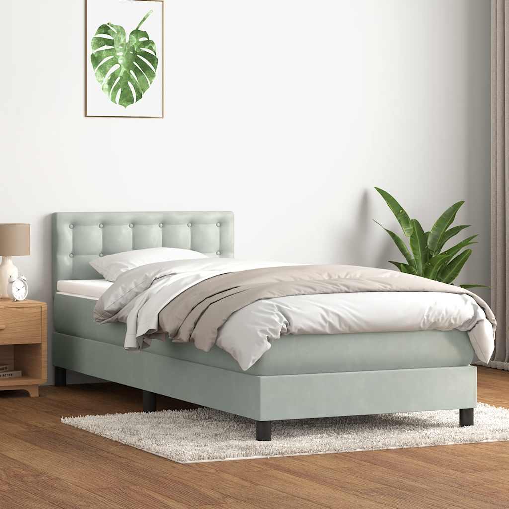 Sommier à lattes de lit et matelas gris clair 90x210 cm velours