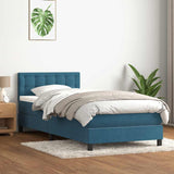 Dark blue slatted bed base and mattress 90x210 cm velvet