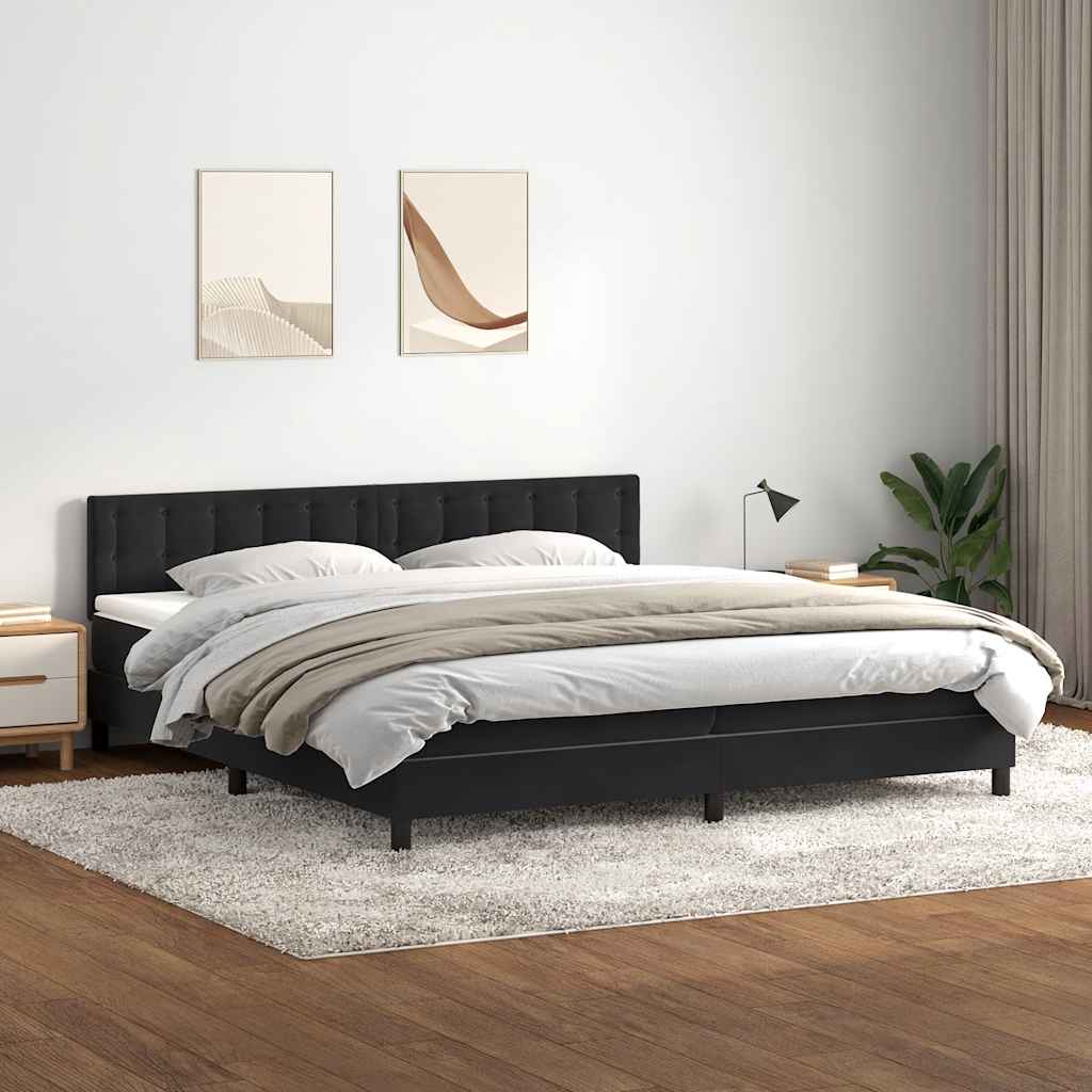 Sommier à lattes de lit avec matelas noir 180x210 cm velours