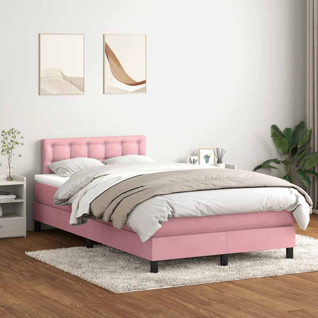 Sommier à lattes de lit avec matelas rose 120x220 cm velours