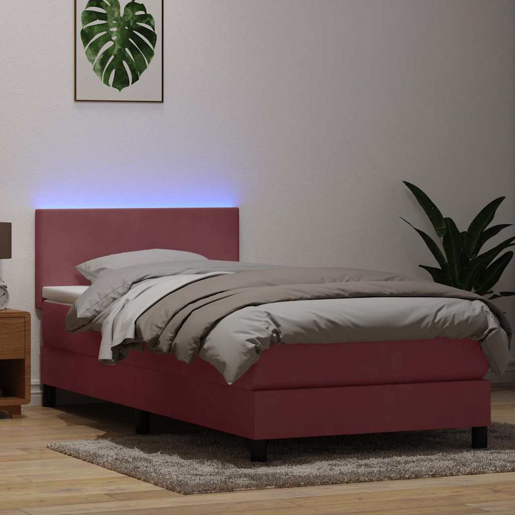 Sommier à lattes de lit avec matelas rose 90x210 cm velours