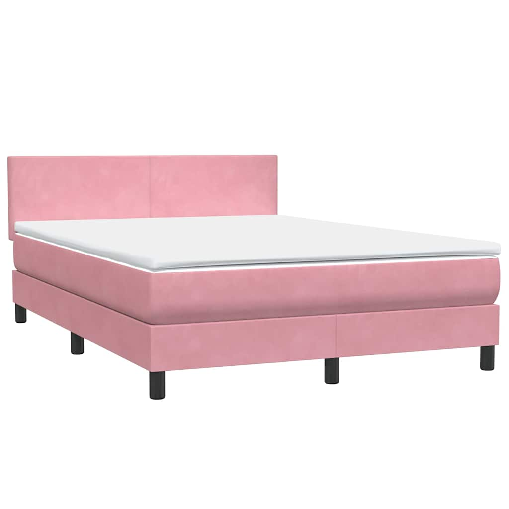 Sommier à lattes de lit avec matelas rose 140x210 cm velours