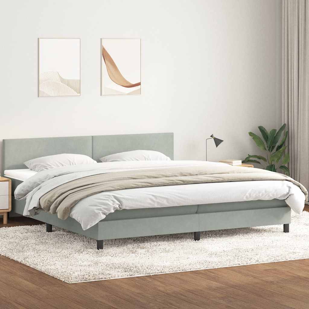 Sommier à lattes de lit et matelas gris clair 180x210cm velours