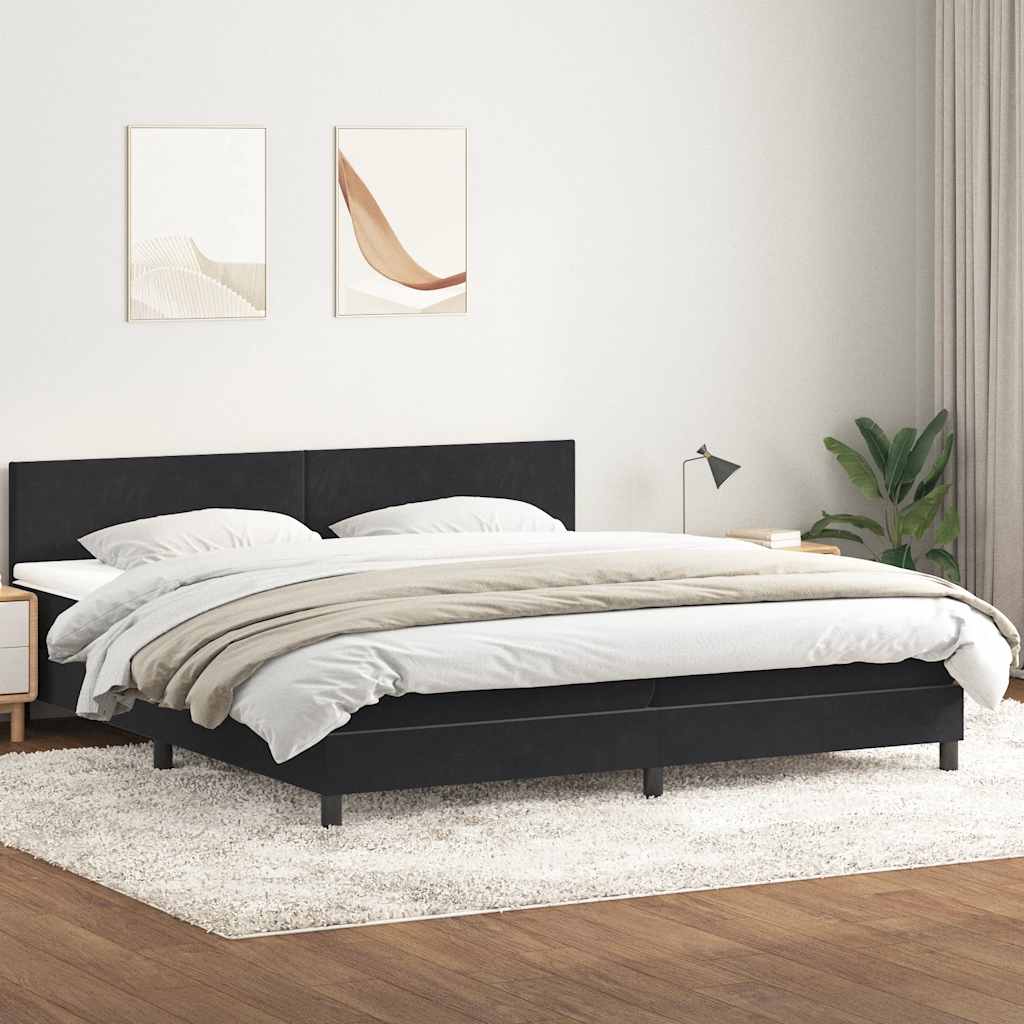 Sommier à lattes de lit avec matelas noir 180x210 cm velours