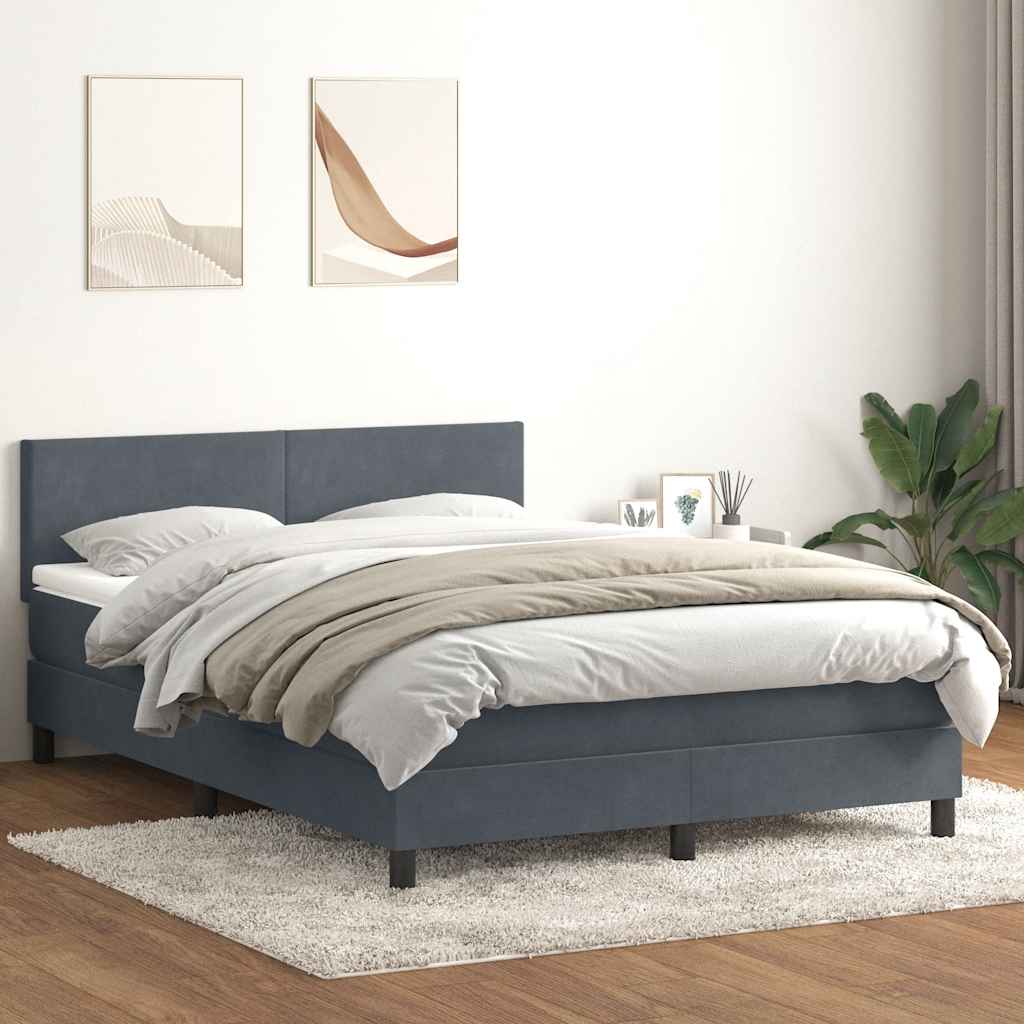 Dark grey slatted bed base and mattress 160x220cm velvet