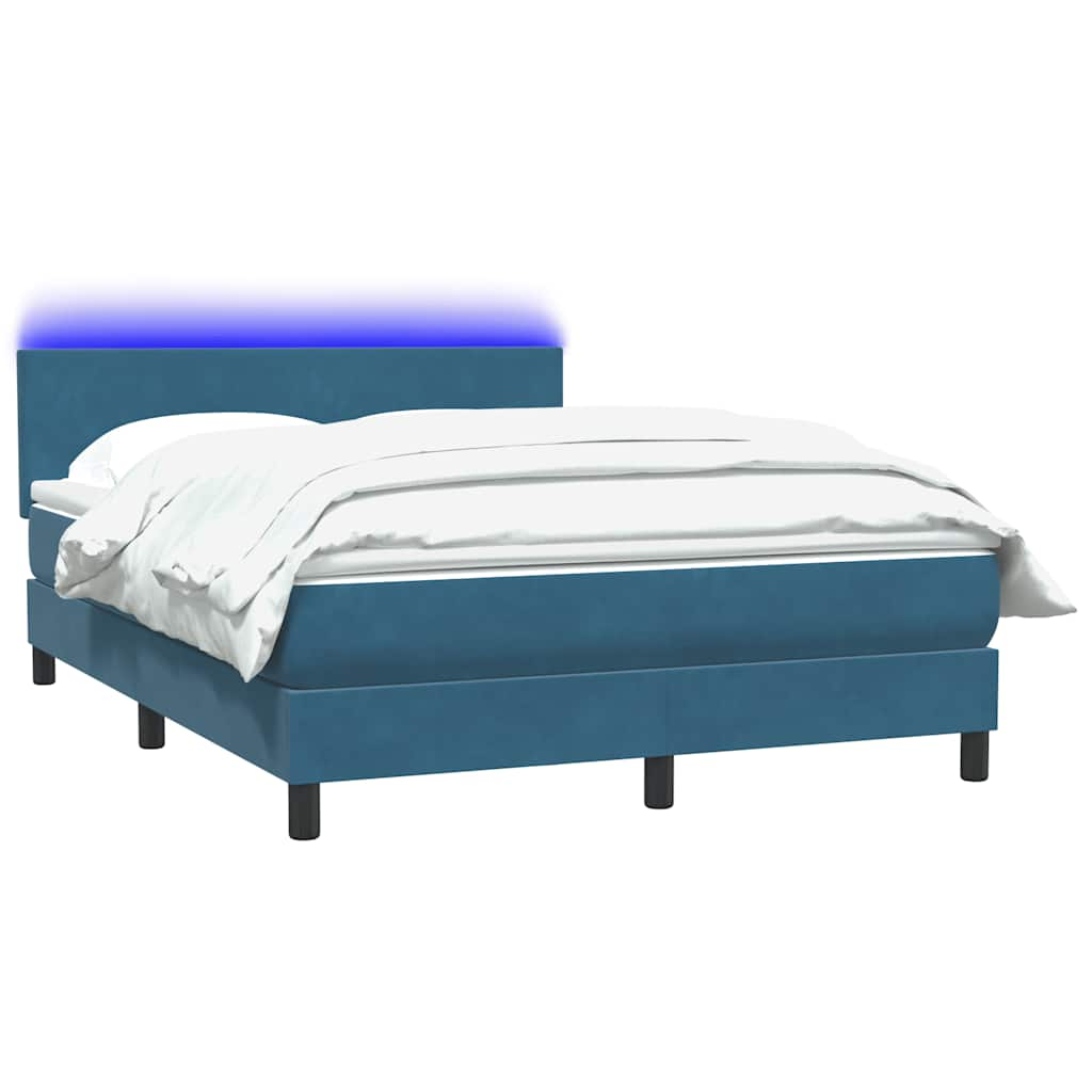 Dark Blue 160x220cm Velvet Bed Slatted Base and Mattress